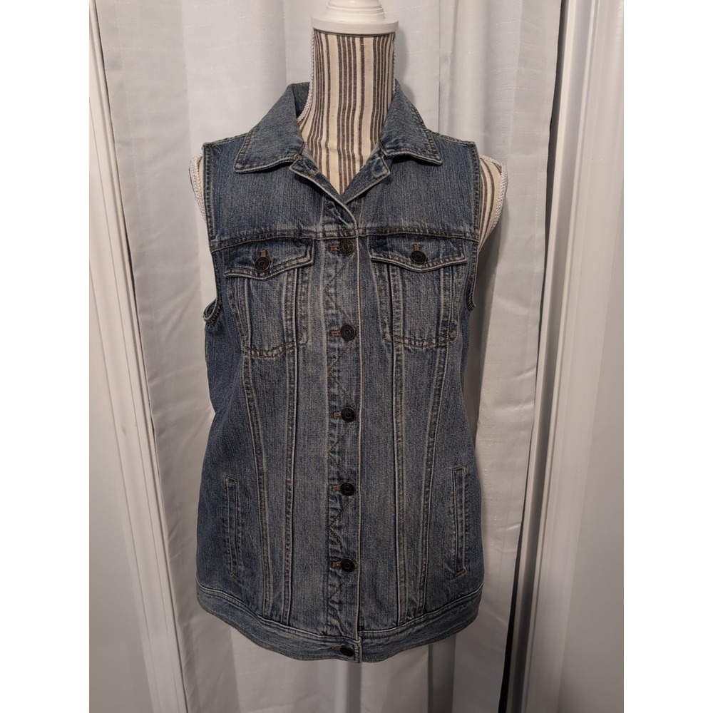 Chaps Blue Vintage Style Button Up Washed Denim‎ Top Vest Women's Small Y2K